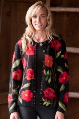 Women's Roses Alpaca Cardigan with Painted Buttons