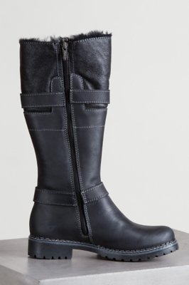 Women's Overland Adelyn Wool-Lined Leather Boots with Shearling Trim, BLACK OIL 3