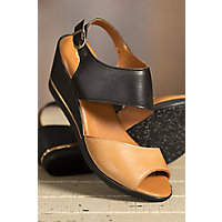 Women's Overland Florina Leather Wedge Sandals, BLACK/CAMEL