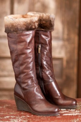 Women’s Verona Shearling-Lined Leather Boots with Rabbit Fur Trim 