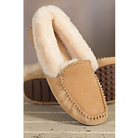 Women's Overland Skyler Shearling-Lined Suede Moccasin Slippers, SAND