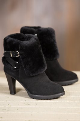 Women's Overland Amber Shearling-Lined Suede Boots, BLACK