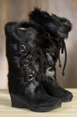 Women's Julia Shearling-Lined Goatskin and Cowhide Boots, BLACK