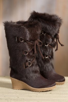 Women's Julia Shearling-Lined Goatskin and Cowhide Boots, BROWN