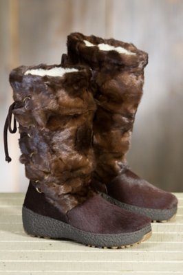 Women's Visone Shearling-Lined Mink Fur and Calfskin Boots, BROWN