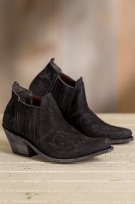 Women's Liberty Black Suede Ankle Boots with Embroidery Detail, GREASE BLACK