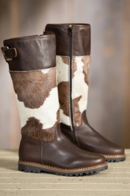 Women's Ammann Bern Cowhide Leather Boots, BROWN/BROWN & WHITE