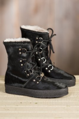Women's Ammann Zermatt Shearling-Lined Cowhide Leather Boots, BLACK COWHIDE