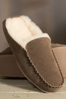 Men's Overland Bruno Sheepskin-Lined Suede Mule Slippers, MOOSE SUEDE