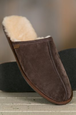 Men's Overland Adam Shearling-Lined Leather Scuff Slippers, ESPRESSO