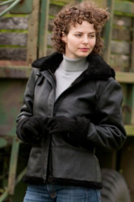 Women's Sheepskin Bomber Jacket with Hood