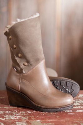 Women's College Leather Wedge Boots with Shearling Lining