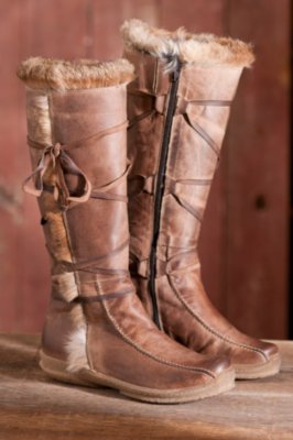 Women’s Virginia in Italy Leather Boots with Rabbit Fur Trim