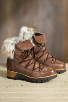 Women's Overland Lacey Fleece-Lined Boots with Rabbit Fur Trim, T MORO/CIOCO