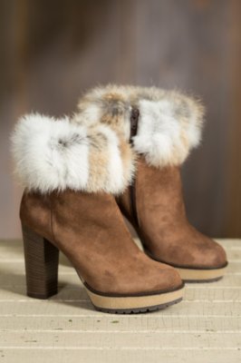 Women's Overland Lavone Suede Ankle Boots with Rabbit Fur Trim, MORO