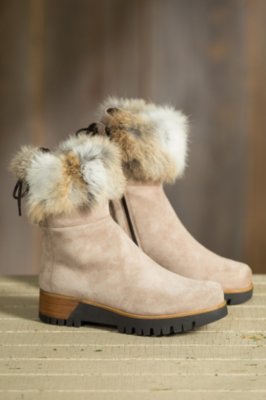 Women's Overland Reba Short Fleece-Lined Suede Boots with Rabbit Fur Trim, CIPRIA