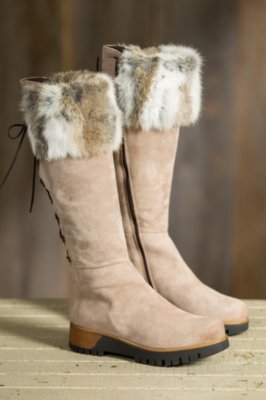 Women's Overland Reba Tall Leather Boots with Rabbit Fur Trim, CIOCO