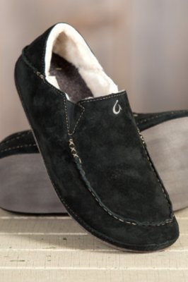 Men's OluKai Moloa Sheepskin Slippers, BLACK/BLACK