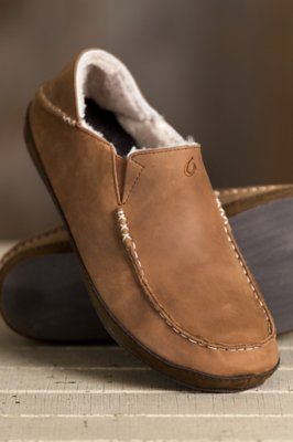 Men's OluKai Moloa Sheepskin Slippers, TOFFEE/DARK WOOD