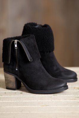 Bos & Co Beverly Waterproof Suede Boots with Shearling Collar, BLACK SUEDE/BLACK CURLY