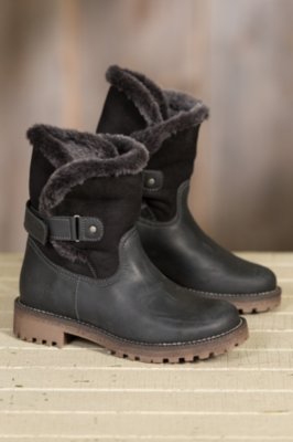 Women's Bos & Co Candy (Overland Edition) Wool-Lined Waterproof Leather Short Boots with Shearling Shaft, BLACK/BLACK BRIESA