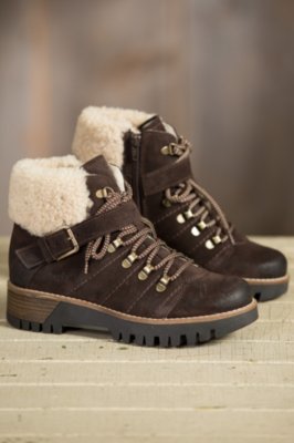 Women's Bos & Co Gail (Overland Edition) Wool-Lined Waterproof Leather Boots with Shearling Collar, DARK BROWN/NATURAL