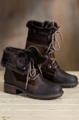 Bos & Co Springfield Wool-Lined Leather Boots with Shearling Trim, DARK BROWN/BROWN BRIESA