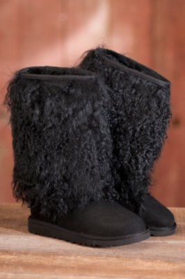 Women's Tall Sheepskin Cuff UGG Boots, BLACK/BLACK, Size 7 B(M) US