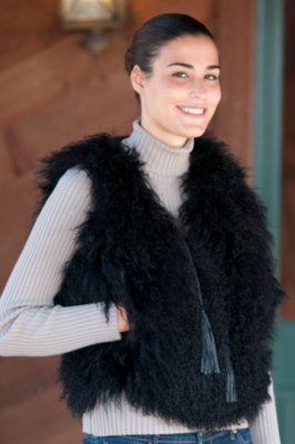 Women's Marin UGG Mongolian Lamb Fur Vest, BLACK, Size M/L