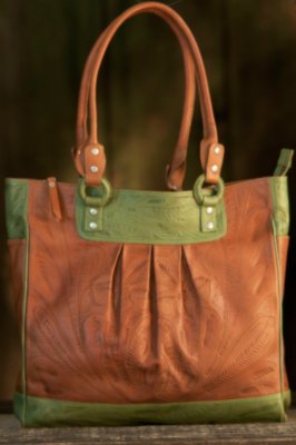 Women's Hand-Tooled Leather Tote Bag