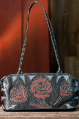 Women's East West Hand-Tooled Leather Rose Handbag