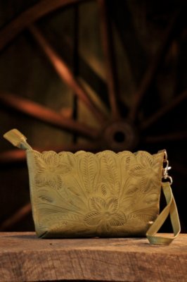 Women’s Hand-Tooled Leather Scallop Cosmetic Bag