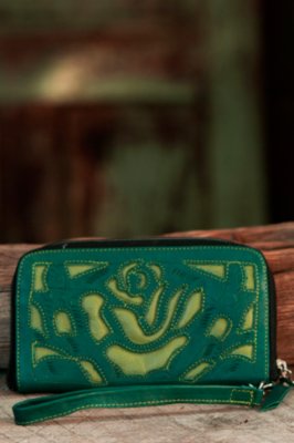 Women's Hand-Tooled Leather Rose Wallet