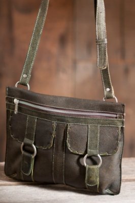 Women’s Double-Pocket Cross-Body Leather Handbag
