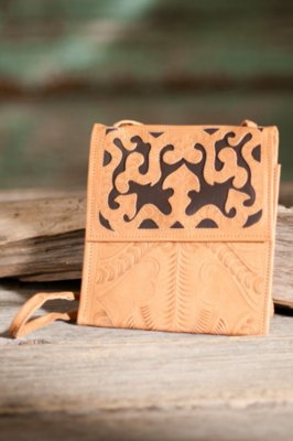 Women's Hand-Tooled Leather Passport Handbag 