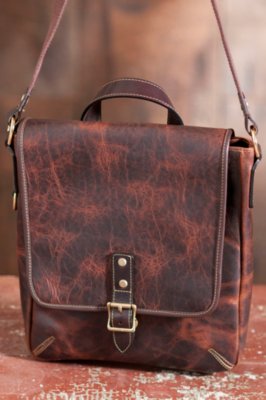 Oil-Tanned Bison Leather Slim Messenger Bag