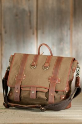 Hopper Canvas Messenger Bag with Leather Trim