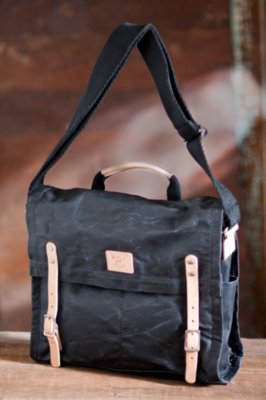 Wax-Coated Canvas Messenger Bag with Leather Trim 