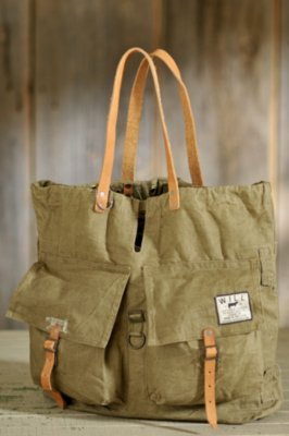 Canvas Army Tote with Leather Handles