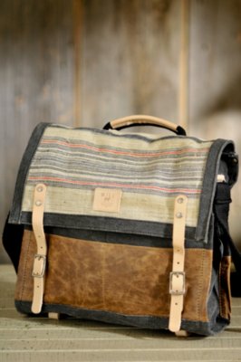 Pha Sin Jute Canvas and Leather Messenger Bag