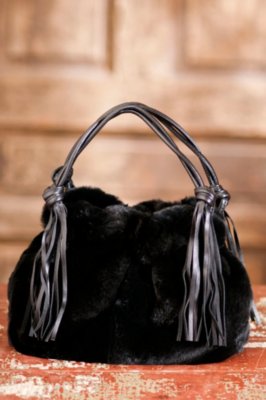 Women’s Rabbit Fur Handbag with Leather Tassels