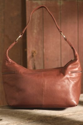 Swirl Stitch Bucket Leather Hobo Handbag