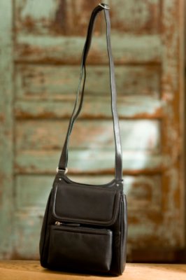 Women's Cross-Body Leather Organizer Handbag, BLACK, Size 1 SIZE