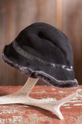 Women's Annie Shearling Sheepskin Hat with Leather Trim