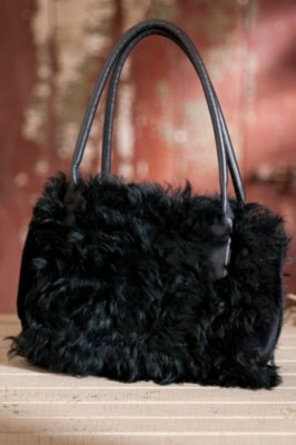 Women's Curly Lamb Fur Handbag with Leather Trim