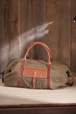 Waxed Cotton Expedition Tote Bag with Leather Trim 