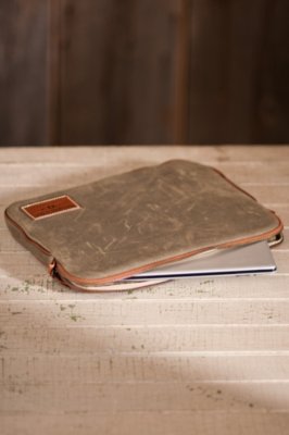 Waxed Cotton Laptop Sleeve with Leather Trim 