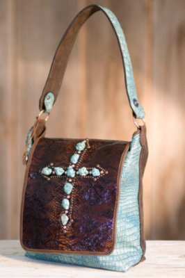 Women's Turquoise Cross Leather Messenger