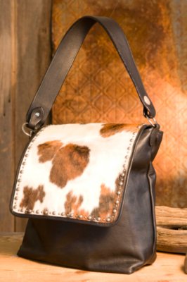 Women's Cowhide Messenger Bag with Antique Dots