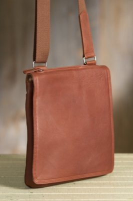 Flat North South Euro Leather Messenger Bag